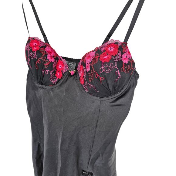 Apt 9 Intimates Womens Sz L Nightie Nightgown Black w/ Embroidered Pink Flowers - Picture 3 of 5